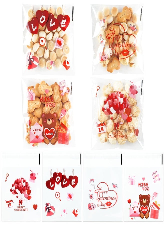 Linsuminn Valentine Treat Bags, 150 PCS Valentines Cellophane Treat Bags, Valentines Candy Bag, Self Adhesive Plastic Clear Valentine Goodie Cookie Gift Bag for Valentine's Day Holiday Party Favor Supplies - Image 1